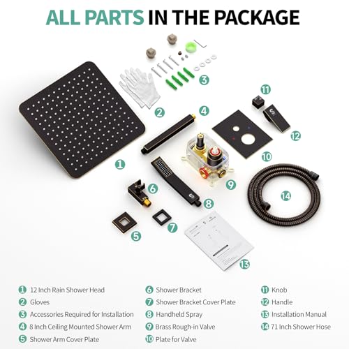 SR SUN RISE 12 Inch Oil Rubbed Bronze Shower System Brass Bathroom Luxury Rain Mixer Shower Combo Set Ceiling Mounted Rainfall Shower Head System Faucet Trim Repair Kits with Rough-In Valve and Trim - color: Oil Rubbed Bronze, style: 12 inch