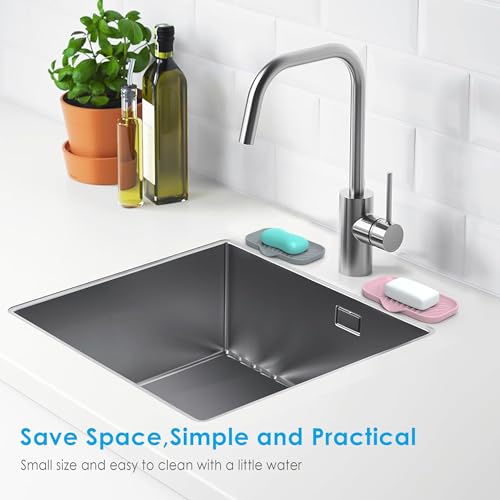Jalopink 2 Pack Soap Holder with Drain - Self Draining Waterfall Soap Dish & Sponge Holder for Kitchen Sink Organizer, Non-Slip Dish Soap Tray for Dispenser Bottle, Gray Pink, 6x3.4 Inches