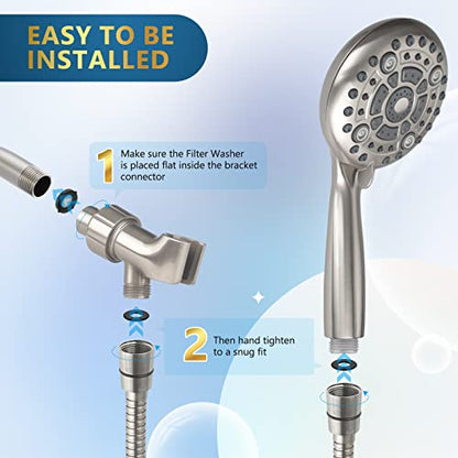6 Spray Modes High Pressure Handheld Showerhead Set Upgraded | 5 Inches Shower Head with Handheld Spray Brushed Nickel Handheld Shower Head 60 Inches Stainless Steel Hose-1-Min Install - color: Brushed Nickel