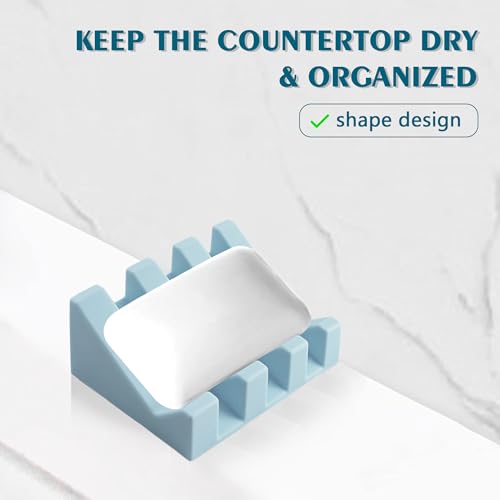 Soap Dish Holder for Shower with Suction Cup, Silicone Soap Holder & Saver Self-Draining Bar Soap Dish Keeps Soap Dry for Bathroom, Kitchen, Bathtub (Sky Blue,1-Pack) - color: Sky Blue,1-pack