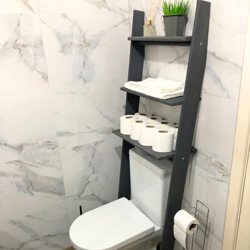 Over The Toilet Bathroom Organizer Shelves, 3-Tier Freestanding Above Toilet Storage Ladder Shelf, Standing Space Saver Behind Toilet Small Bathroom Organizer (Grey) - color: Grey