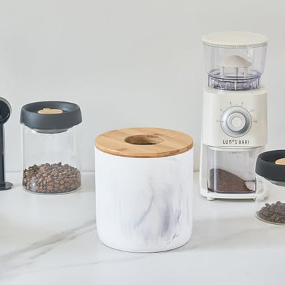 Polytree Marble White Mini Trash Can with Bamboo Lid,Small Countertop Trash Can,Desk Trash Can,Table top Mini Garbage Cans,Resin Tiny Waste Basket - color: Mini White