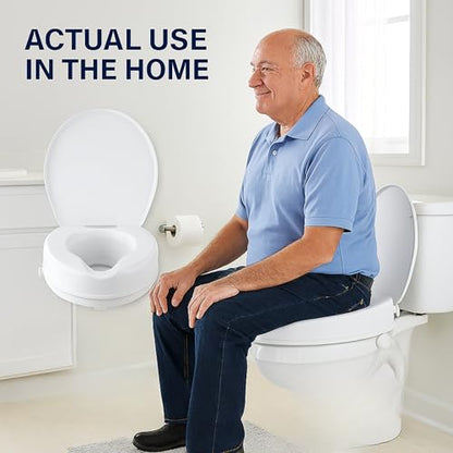 Raised Toilet Seat with Lid 4‑Inch Toilet Riser – Easy Tool‑Free Installation Fits Standard round Toilets Senior, Disabled & Pregnant Support Secure Lock, Durable Plastic