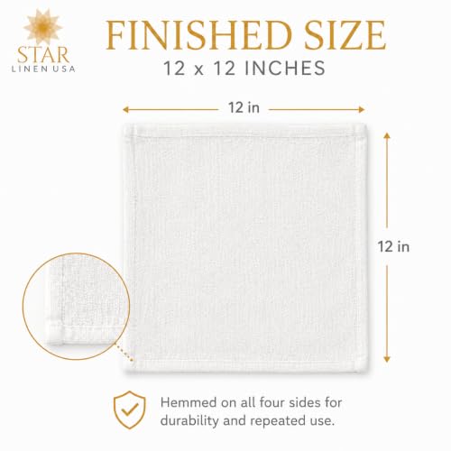 100% Cotton Washcloths 12 Pack, White, 12 x 12 in, Multipurpose | Lightweight 1.3 oz Each, Hemmed Edges, Machine Washable, for Bath, Hospitality, Cleaning, Painting, Staining and Crafts - size: 1 LB Per Dozen