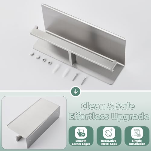 Dual Roll Toilet Paper Holder, Brushed Nickel, 304 Stainless Steel | Multiuse Top Shelf, Air Freshener & Tissue Storage, Space-Saving Wall Design, Home & Office Restroom Use - color: Brushed Nickel, size: Double Rod
