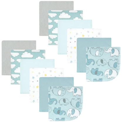 Hudson Baby Unisex Baby Flannel Cotton Poly Washcloths, Boy New Elephant 12Pk, One Size - color: Boy New Elephant 12pk