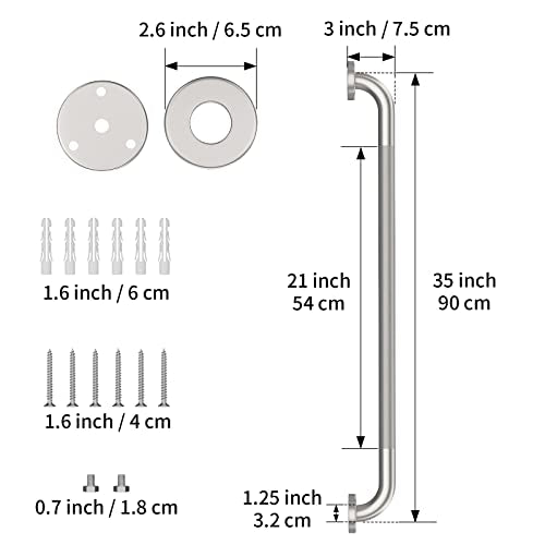 36 Inch Anti Slip Shower Grab Bar, Munzong Satin Brushed Nickel Bathroom Grab Bar, Knurled Bathroom Balance Bar,Safety Hand Rail Support Handicap Elderly Injury Senior Assist Bath Handle | Wall Mount Knurled Bathroom Balance Bar Safety Hand Rail Support H