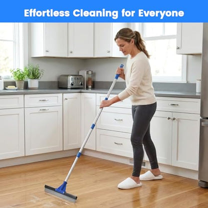 Floor Squeegee for Concrete Floor, 17.5" Heavy Duty Squeegee Broom for Floor, Commercial Scrubber Mop with Extendable Long Handle, Bathroom Tile Shower Glass Window