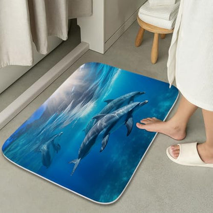 Bathroom Mat Set Ocean Nautical Boys Bathroom Rugs Sets 3 Piece Undersea Dolphins, Memory Foam Bath Rugs, U-Shaped Toilet Rug Non Slip Absorbent Blue - color: Color4