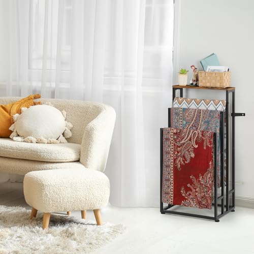 Standing Towel Rack 3 Tier Small Towel Blanket Ladder Holder Stand | For Bathroom Bedroom Living Room, Metal, Farmhouse, with Storage Shelf, Black Brown - color: Black+brown
