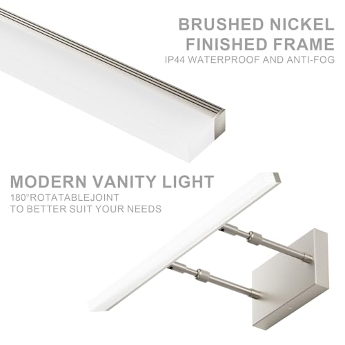 Aipsun Brushed Nickel Vanity Light Adjustable 20 inch Modern LED Bathroom Light Fixtures Over Mirror Rotatable Vanity Lighting 5500K - color: Brushed Nickel, size: 19.7 in