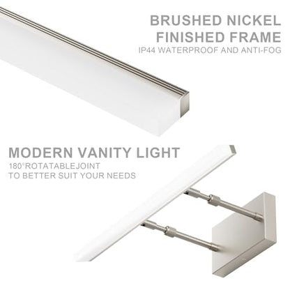 Aipsun Brushed Nickel Vanity Light Adjustable 20 inch Modern LED Bathroom Light Fixtures Over Mirror Rotatable Vanity Lighting 5500K - color: Brushed Nickel, size: 19.7 in