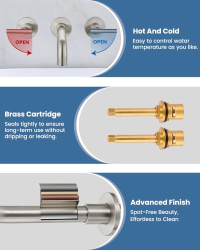 Airuida Wall Mounted Bathroom Sink Faucet,Brushed Nickel Vanity Sink Faucet | Lever Handle,3 Holes,360° Widespread Swivel Spout,Rotatable Bathroom Faucet - color: Brushed Nickel
