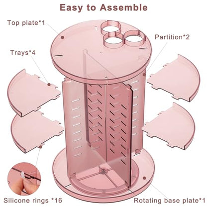 Rotating Makeup Organizer, DIY 8 Adjustable Layers Spinning Skincare Storage, Cosmetic Display Case with Brush Holder and Perfume Tray, Multi-Function Vanity Bathroom Countertop Organizer Clear Pink - color: Clear Pink