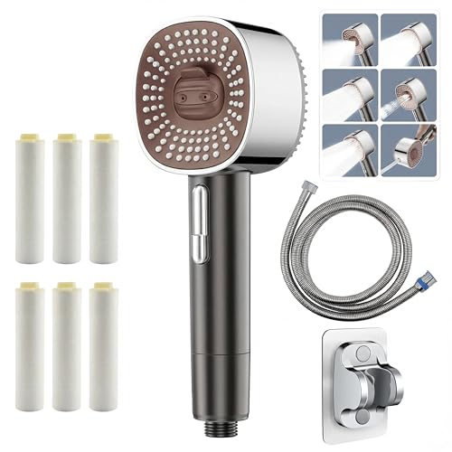 2026 High Pressure Handheld Shower Head with 6 Spray Modes - Detachable Showerhead with 5 Replaceable Filters for Hard Water | Includes 59" Anti-Burst Hose