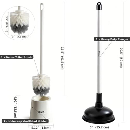Toilet Plunger and Brush Set with Hideaway Holder | Heavy Duty, Compact, Modern Home Decor