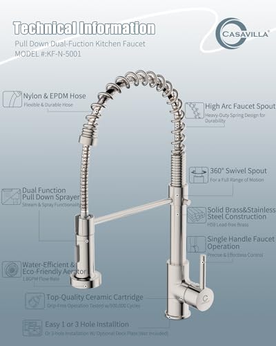 Kitchen Faucet, Commercial Kitchen Sink Faucets with Pull Down Sprayer, Stainless Steel Faucets for Kitchen Sinks, Dual Function Spray Head, Single Handle Spring Kitchen Faucets -Brushed Nickel - color: B-Brushed Nickel, style: Classic