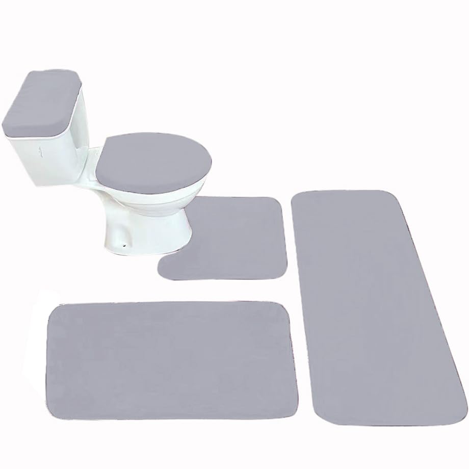 Madeals Memory Foam Long Bathroom Rug Set 5 Piece with Toilet Lid Cover and Tank Cover Set Grey - color: Grey, size: 20"x46"/20"x32"/Contour/Lid Cover/Tank Cover
