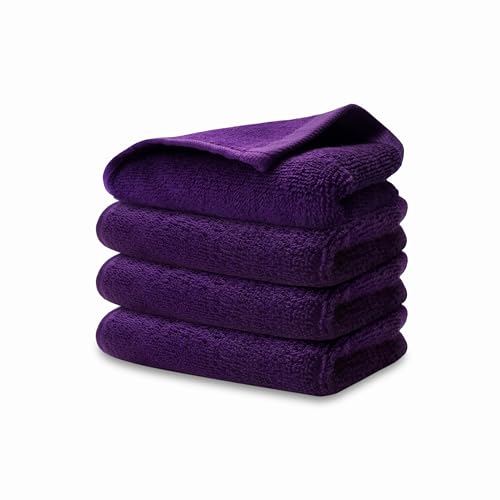 Fingertip Hand Towel | Absorbent |11x18 | Terry Velour Premium Washcloths, Bathroom use, 100% Cotton, Face, fingertip, Soft, Guest Towels (Pack of 4) (4, Purple) - color: Purple