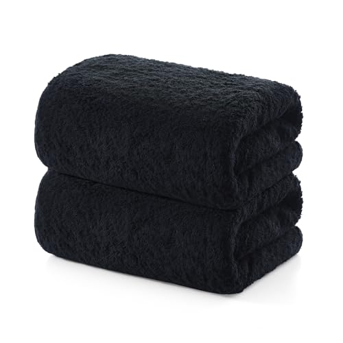 REDKISS 2 Piece Luxury Bath Towel Set - 31x62 inch Oversized Thick Bath Sheet, 100% Cotton, 900 GSM, Super Soft, Highly Absorbent, Quick Dry Large Black Bath Towels, Ideal for Bathroom, Pool, Gym, Spa - color: Black, size: Bath Towel Set of 2