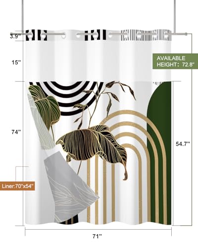 No Hook Boho Shower Curtain with Snap in Liner Set, 71x74 Inch | Double layer Waterproof Bath Curtain with Mesh Top, Tropical Botanical Leaf & Geometric Print for Mid Century Modern Bathroom - color: Boho-2