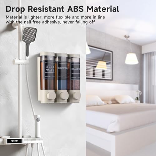 Shampoo and Conditioner Dispenser,Shower Dispenser 3 Chamber No Drilled Shampoo Dispenser for Shower Wall Mounted Body Wash for Bathroom Kitchen Hotel Large Capacity,Light Gray - color: Light Gray