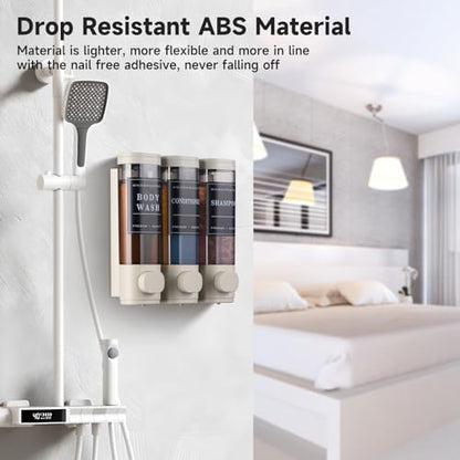 Shampoo and Conditioner Dispenser,Shower Dispenser 3 Chamber No Drilled Shampoo Dispenser for Shower Wall Mounted Body Wash for Bathroom Kitchen Hotel Large Capacity,Light Gray - color: Light Gray