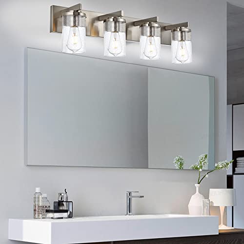 BONLICHT 4-Light Bathroom Light Fixtures Brushed Nickel wall Sconce Lighting Modern Vanity Lights with Seeded Glass, Industrial Bathroom Farmhouse Wall Lamp for Mirror Kitchen Bedroom Living Room - color: Brushed Nickel, size: 4 Lights Wall