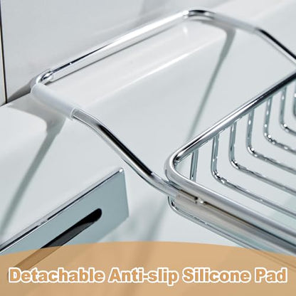 Stainless Steel Bathtub Caddy Tray, Expandable Bath Tub Table, Adjustable Bathroom Tray, Bath Organizer Tub Shelf,Silver,26.8~35.4in - color: Silver