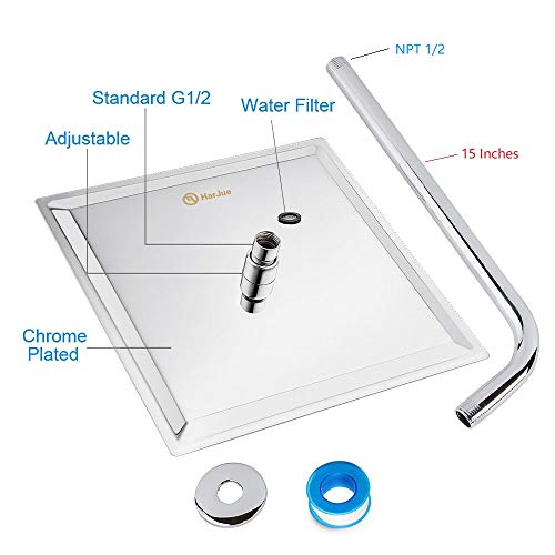 12 Inch Rain Shower Head With 15 Inch Extension Arm, Stainless Steel Large Rainfall, Luxury Square-Waterfall Full Body Coverage-Easy to Install (Chrome) - color: Chrome