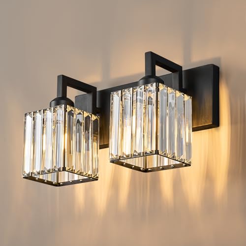 Modern Bathroom Vanity Light 2-Lights Black Crystal Bathroom Wall Light Vanity Light Fixtures - color: Black Crooked, size: 2-light