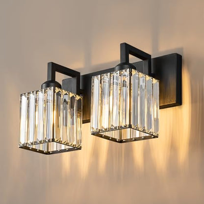 Modern Bathroom Vanity Light 2-Lights Black Crystal Bathroom Wall Light Vanity Light Fixtures - color: Black Crooked, size: 2-light