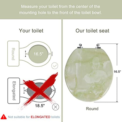 Round Toilet Seat Natural Wood Toilet Seat with Zinc Alloy Hinges, Easy to Install also Easy to Clean, Anti-pinch Marble Toilet Seat by Angol Shiold (Round, Green Marble) - color: Green Marble, size: Round-16.5“