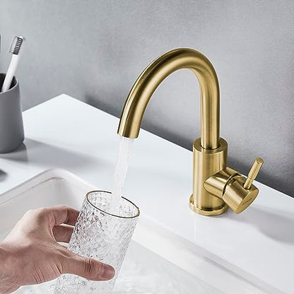 Wet Bar Sink Faucet Single Hole Brushed Gold, Modern Single Handle Bathroom Sink Faucet Commercial Stainless Steel Prep Sink Faucet - color: Brushed Gold, size: No drain