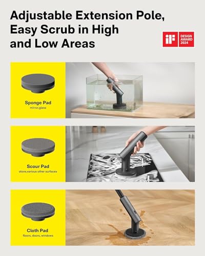 HOTO 3 Pcs Replacement Pads for HOTO Electric Scrubber with Long Handle | Suitable for HOTO Electric Scrubber with Long Handle Only, Power Cleaning Brushes for Bathroom Floor Tile