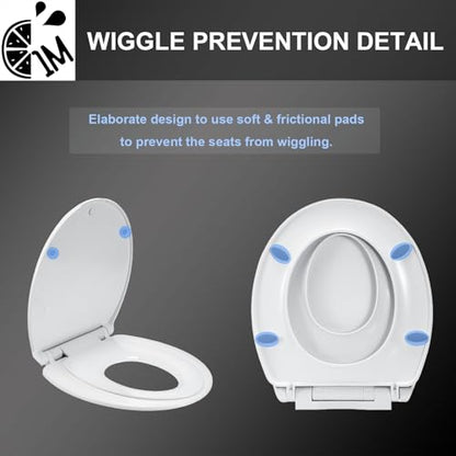 1M Family Toilet Seat, Patented Slow Close & Quick Releasing Technology, Anti-Wiggling, Easy to Install and Clean, Standard Round with Toddler Seat Built In (2 Pieces) - style: Round with Toddler Seat Built In