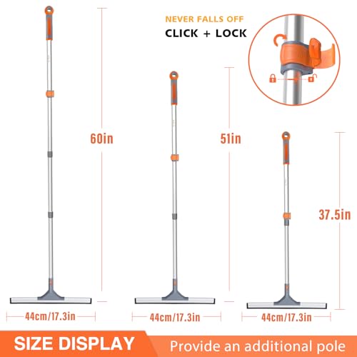 Eazer Floor Squeegee for Floor: Heavy Duty Scrubber with Extendable 60'' Aluminum Pole and Rubber Blade for Kitchen, Swimming Pool, Concrete Floors,Shower,Tiles,Garages,Windows,Glass,Pet Hair Removal