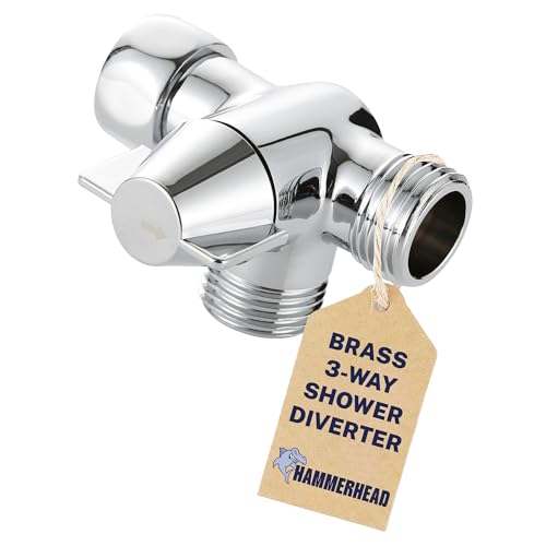 HammerHead Showers® Solid Metal 3 Way Shower Diverter Valve - Shower Arm Diverter Connects Fixed and Hand Held to Shower Arm - Shower Diverter for Dual Shower Head - Shower Splitter 2 Way - Chrome - color: Chrome