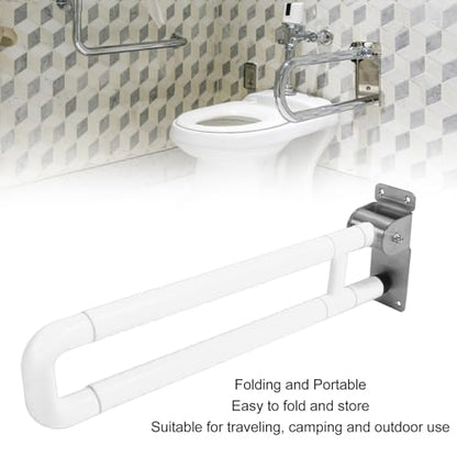 Foldable Toilet Grab Bar Handles, Stainless Steel Flip Up Safety Support Rails, Non Slip Bathroom Seat Assist Bar for Elderly and Disabled, Yellow (White) - color: White