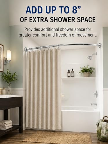 Shower Suite by Utopia Alley – Rustproof Aluminum Curved Shower Curtain Rod Combo Set with Liner & 12 Hooks, Adjustable 45–72 Inch Wall Mount Rod, Chrome Finish - color: Chrome