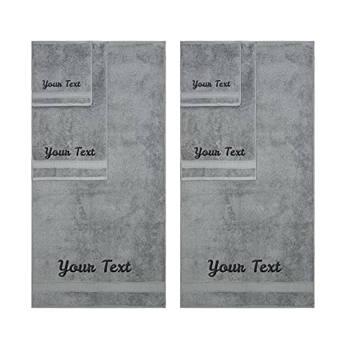 Personalized Towels, Hotel & Spa Quality, Super Soft, Highly Absorbent, Bathroom Sets, 100% Cotton Monogrammed towels 6 Piece Towel Set, Includes 2 Bath Towels, 2 Hand Towels, 2 Washcloths, Grey - color: Grey, size: 6 Pieces Towel Set
