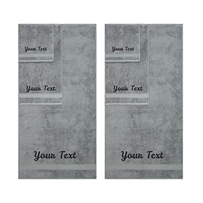Personalized Towels, Hotel & Spa Quality, Super Soft, Highly Absorbent, Bathroom Sets, 100% Cotton Monogrammed towels 6 Piece Towel Set, Includes 2 Bath Towels, 2 Hand Towels, 2 Washcloths, Grey - color: Grey, size: 6 Pieces Towel Set