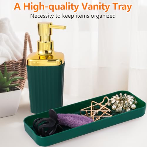 9 PCS DarkGreen Bathroom Accessories Set with Trash Can Bathroom Accessory | All-in-One Kit with Trash Can,Toothbrush Holder,Soap Dispenser,Toothbrush Cup,Vanity Tray,Soap Dish,Toilet Brush etc for Home - color: Darkgreen