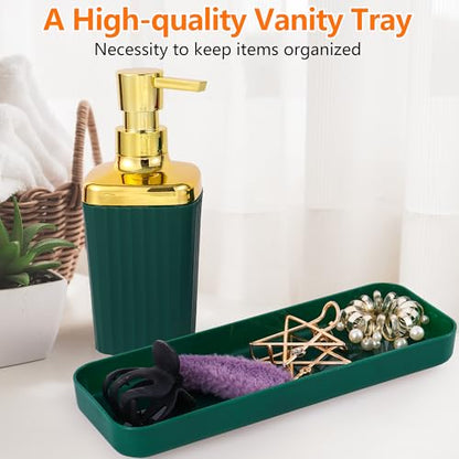 9 PCS DarkGreen Bathroom Accessories Set with Trash Can Bathroom Accessory | All-in-One Kit with Trash Can,Toothbrush Holder,Soap Dispenser,Toothbrush Cup,Vanity Tray,Soap Dish,Toilet Brush etc for Home - color: Darkgreen