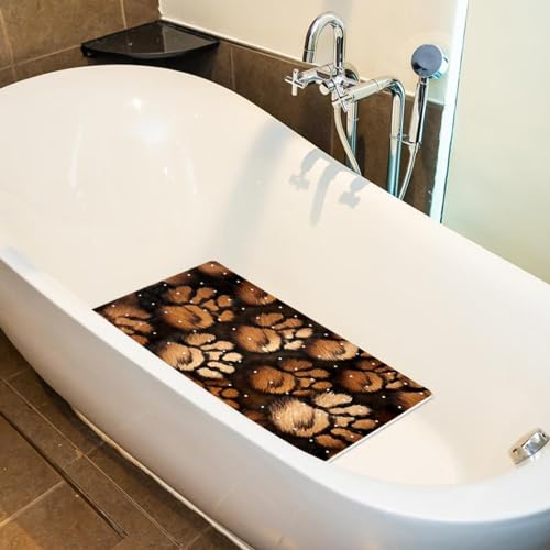 Non Slip Bathtub Mat Brown Dog Paw Prints Bathroom Shower Tub Mats with Suction Cups and Drain Holes for Kids and Adults 15.7x27.9 in