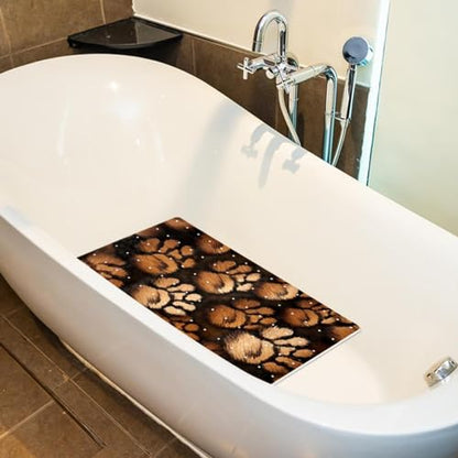 Non Slip Bathtub Mat Brown Dog Paw Prints Bathroom Shower Tub Mats with Suction Cups and Drain Holes for Kids and Adults 15.7x27.9 in