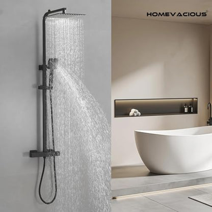 Matte Black Exposed Shower System 9 Inch Rainfall Shower Head | Handheld Spray Single Handle Center Wall Mount Bathroom Shower Faucet with Square Shower Head by Homevacious - color: Matte Black, style: 2-Function