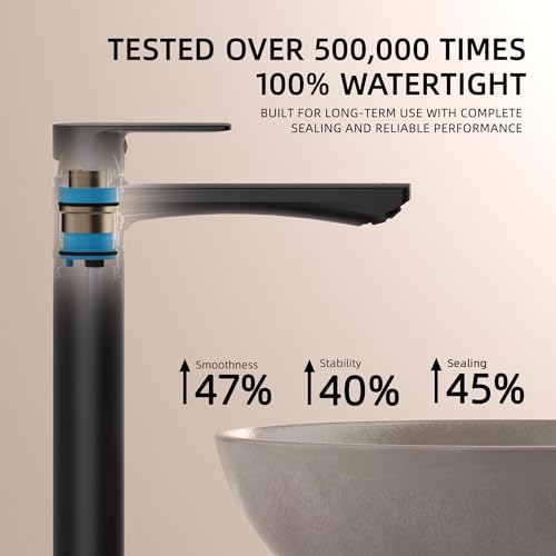 BELZ Black Bathroom Faucet, Tall Single Hole Vessel Sink Faucet 11.7'' | Lead-free, Anti-peeling PVD Black Finish, Modern Single Handle Design with Pop-Up Drain & Hoses for Bathroom RV Sink Vanity - color: Matte Black