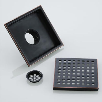 RANDOM Oil Rubbed Bronze Shower Drain Square 6 Inch Shower Floor Drain Grate & Removable Hair Strainer 304 Stainless Steel Shower Drain Cover Bathroom Accessories.RD98738-ORB - color: C-oil Rubbed Bronze-6″ Square