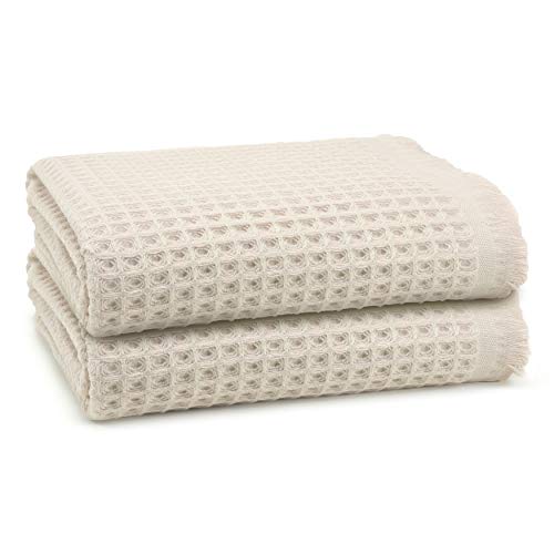 Lycia Turkish Cotton Waffle Bath Towel Set of 2 – Ultra-Soft, Quick-Dry, and Lightweight Large Bathroom Bath Towels for Home & Spa, Cotton, Absorbent Waffle Weave Design (Eggnog)